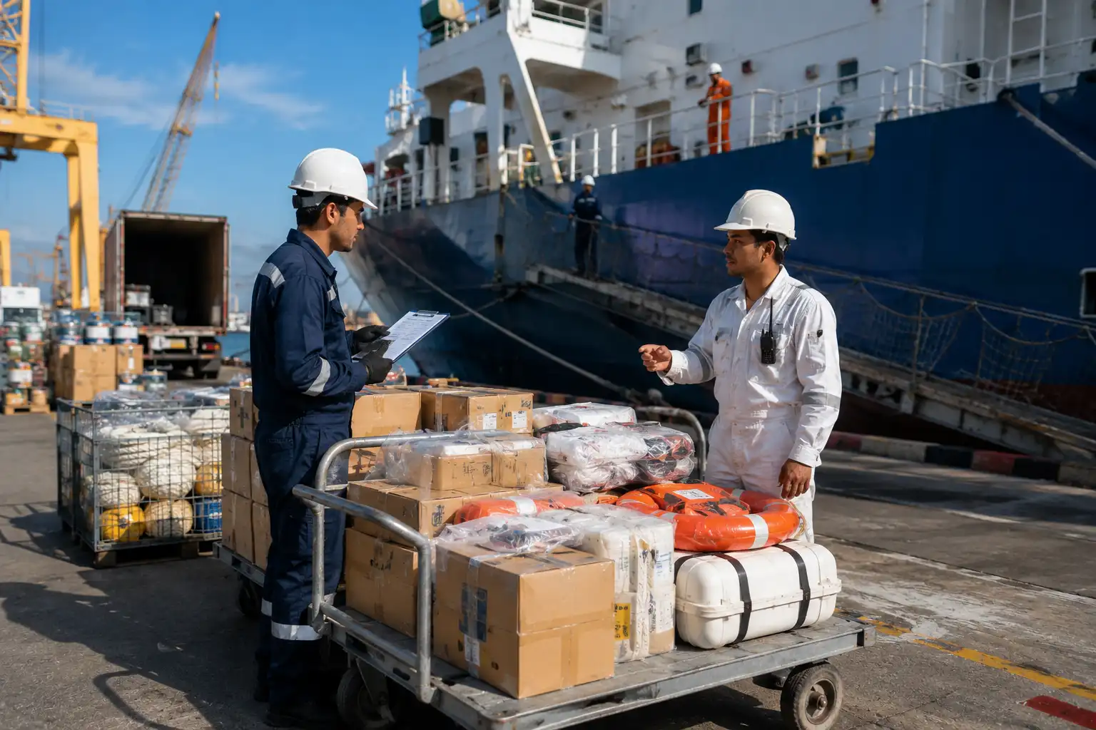 Dockside Crew Coordinating Cargo