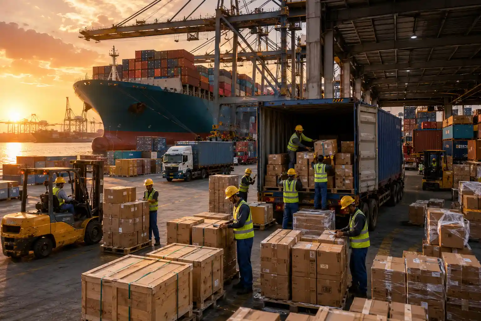 Sunset at the Bustling Container Port